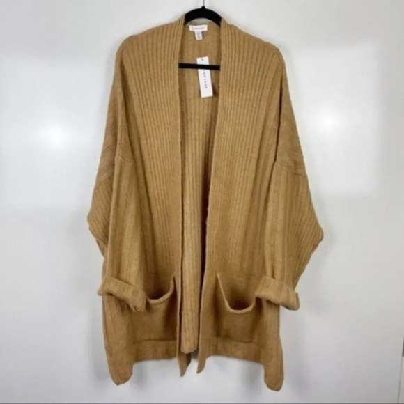 NEW TOPSHOP Oversized Ribbed Open Front Cardigan Sweater Camel Women's Size 12 - Picture 1 of 12